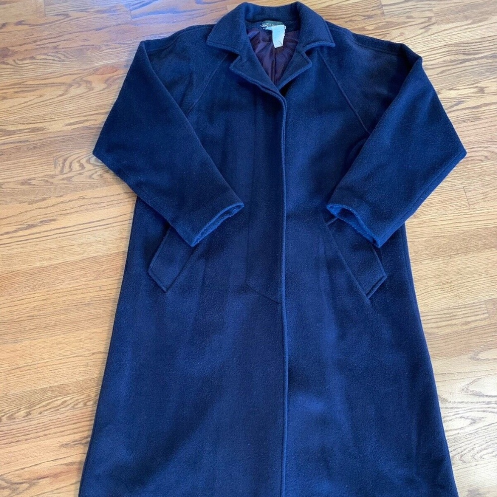 Vintage Harvé Benard Womens Size 12 Navy Wool-Lined Long Heavy Winter Coat
